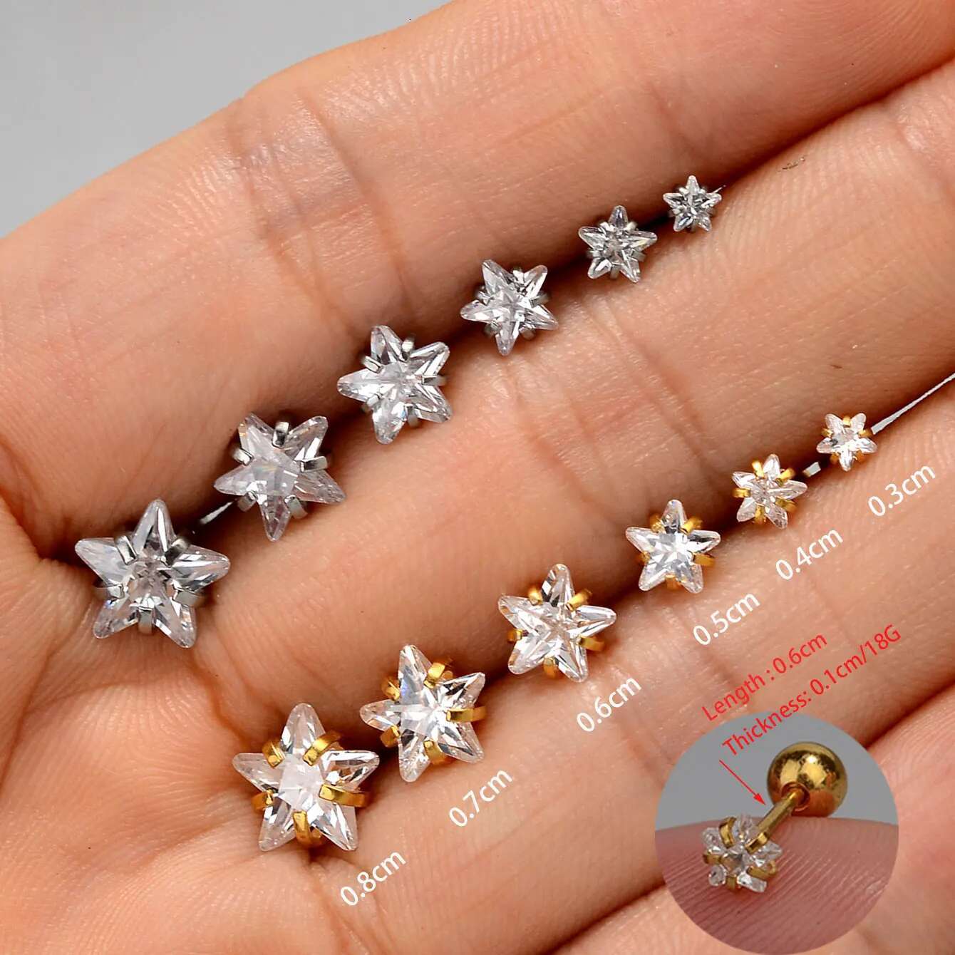 1PC Fashion Stainless Steel Mini Zircon Star Cartilage Piercing Stud For Women Helix Tragus Earring Women's Body Jewelry