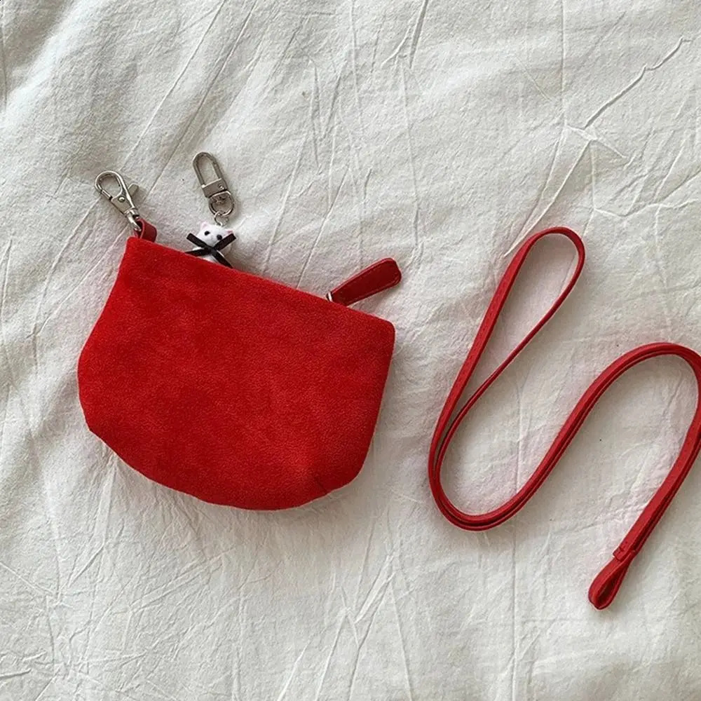 PU Leather Suede Coin Wallet Pendant Neck Shoulder Bag Tether Wallet Korean Style Solid Color Pendant Accessories Outdoor 250228