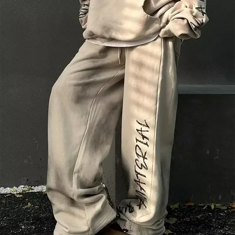 American Retro High Street Hip-hop Mens Wide Leg Pants Autumn Korean Fashion Loose Casual Pants and Hoodie Y2k Streetwear 250225