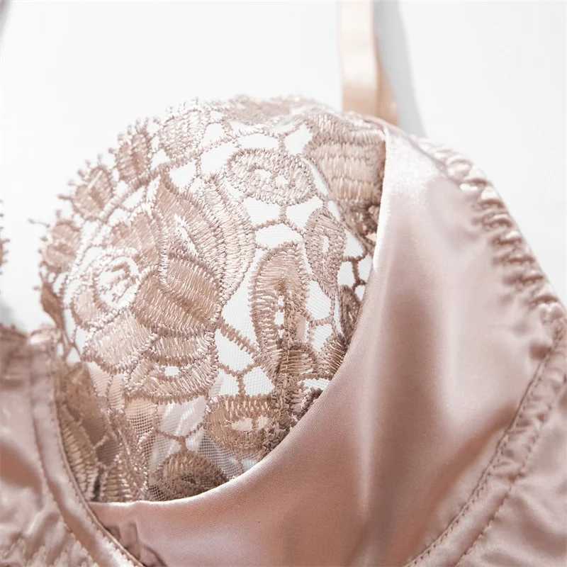 Aduloty Women Sexy Underwear Exquisite Embroidery Lace Satin Splice Thin Bra Seduction Erotic Lingerie Lace Up Three Piece SetXJ250301
