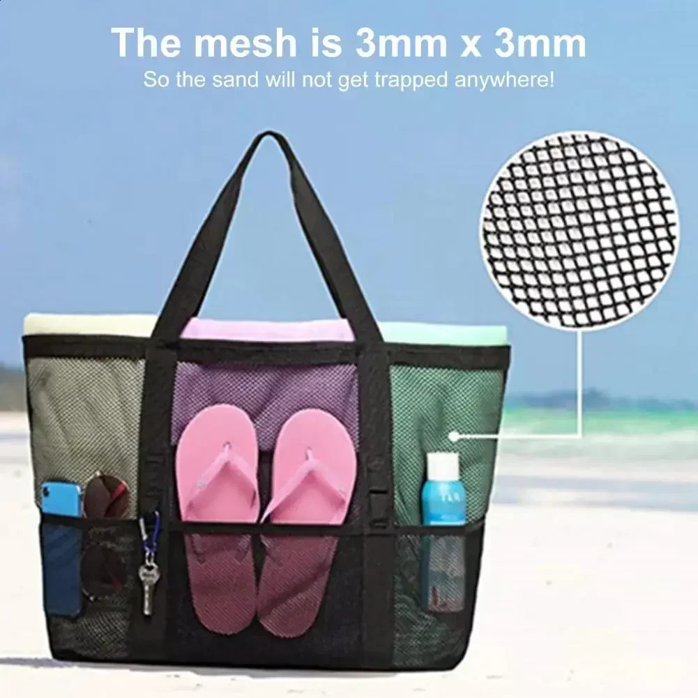 Big Size Beach Bag For Toys Waterproof Underwear Pocket Tote 8 Pockets Summer Large Towels Mesh Durable 250305