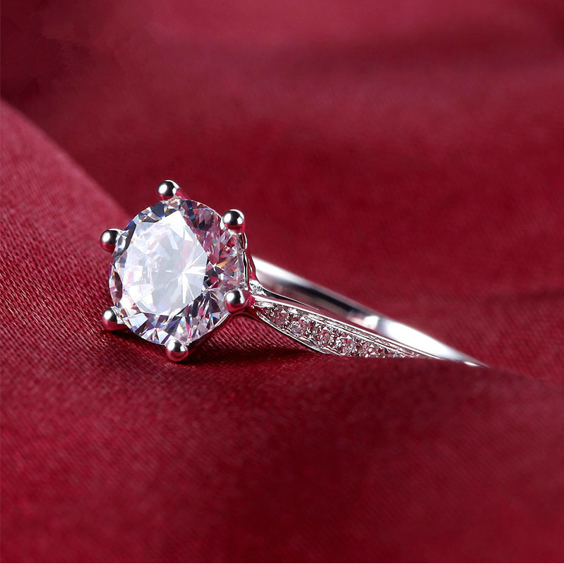 1CT White Moissanite Diamond Classical Six Claw Sparkling Luxury Jewelry Real 100% 925 Sterling Silver Round Party Eternity Women Engagement Band Crow