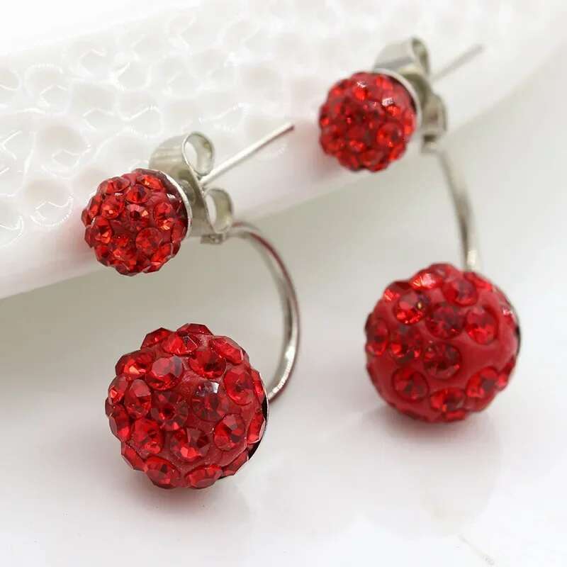 Women's Double Crystal Ball Sier-plated Delicate Stud Earrings Fashion Jewelry Accessories