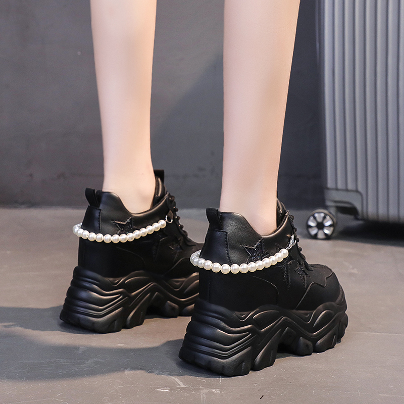 High Platform Shoes Woman 2025 Spring and Autumn Chunky Sneakers Increased 10cm Ladies Leather Shoes Trainers Zapatillas Deportivas Mujer