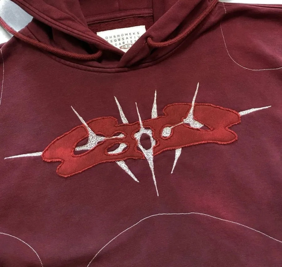 American Street Embroidery Washed Collage Hoodies Y2K Retro Loose Leisure Sports Hoodies for Men and Women Pullover Clothes 250228