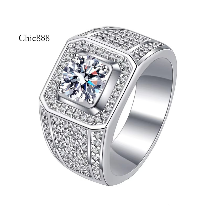 Husky Jewelry Full Star Dee Wide Edition Men's Dia Sterg Sier Moissanite Ring of Men