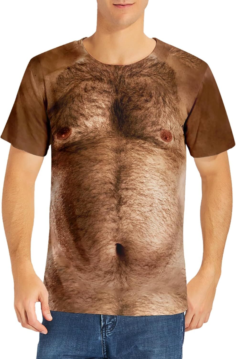 Mens T shirt Mens Hairy Chest T-Shirts Funny Crewneck Graphics Pattern Short Sleeve tee Casual tops summer clothes