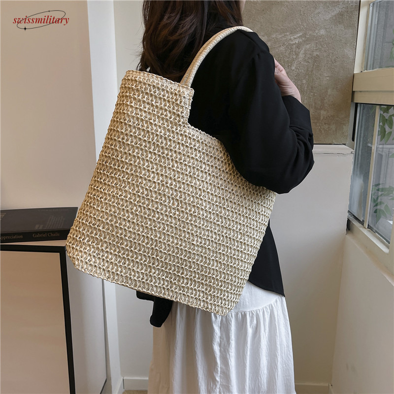 Summer for women 2025 new large capacity single shoulder tote bag, vacation commuting woven beach bag #swissmilitary