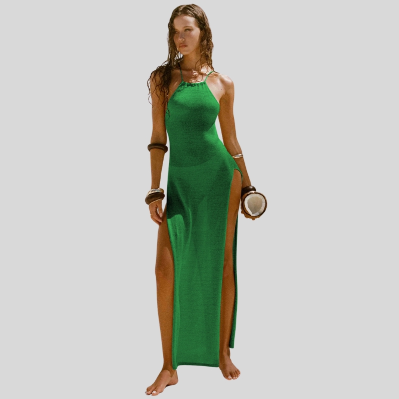 New European and American sexy double-sided high-split suspender beautiful back knitted dress beach vacation dress