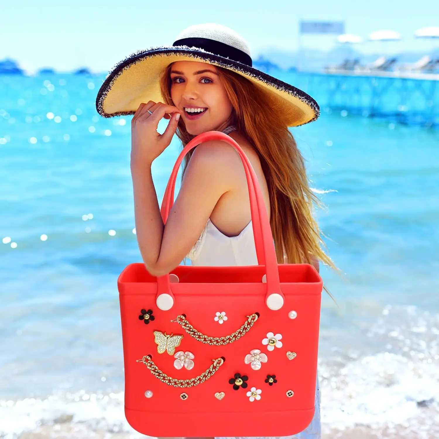 20 Pcs Charms for Bogg BagPearls and Flowers for Bogg Bag Accessories Charms Cpatible with Simply Southern Beach Ba Y250228