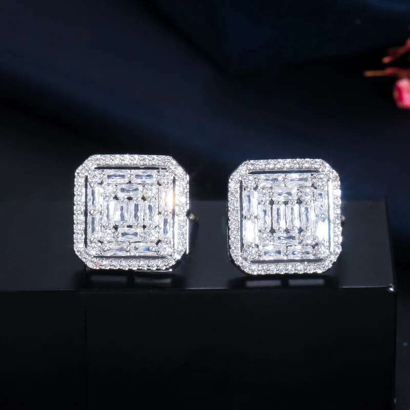 CWWZircons 2022 New Fashion Cubic Zirconia Big Square Stud Earring for Women Jewelry Wedding Brincos Boucle D'oreille CZ730