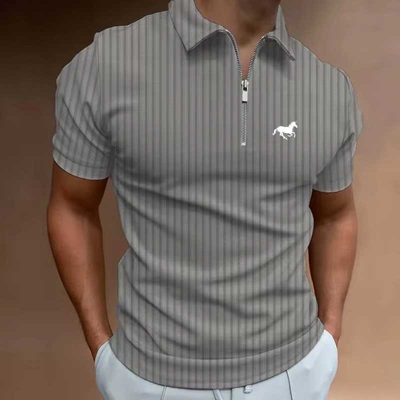 Mens Golf Shirt Polo Casual Quarter Zip Short Sleeve Fashion Casual Striped Zipper Summer Spring Regular Fit Golf ShirtT250228