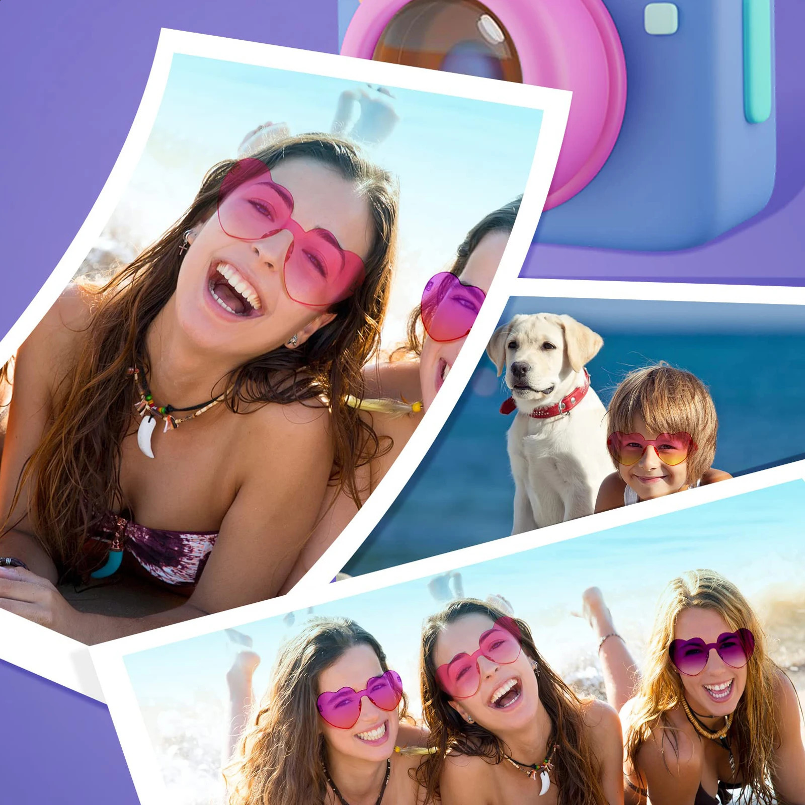 12/24/48Pcs Bachelor Party Sunglasses Heart Shaped Rimless Sunglasses Bulk Gradient Colorful Fun Sunglasses for Party Favor 250221