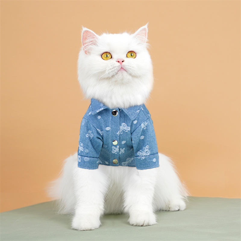 Dog Jean Jacket, Blue Denim Lapel Vest Coat T-Shirt Costume Fashionable and Handsome Girl Boy kitten Dogs Puppy Clothes for Small Medium Dogs Cats 3XL