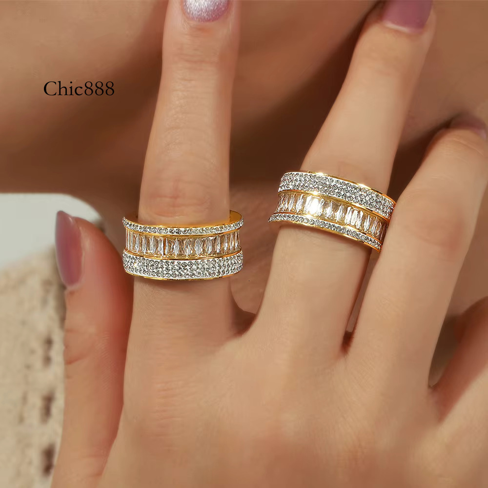 New Titanium Zircon Stainless Steel Gold Plated Ring Fashion Jewelry
