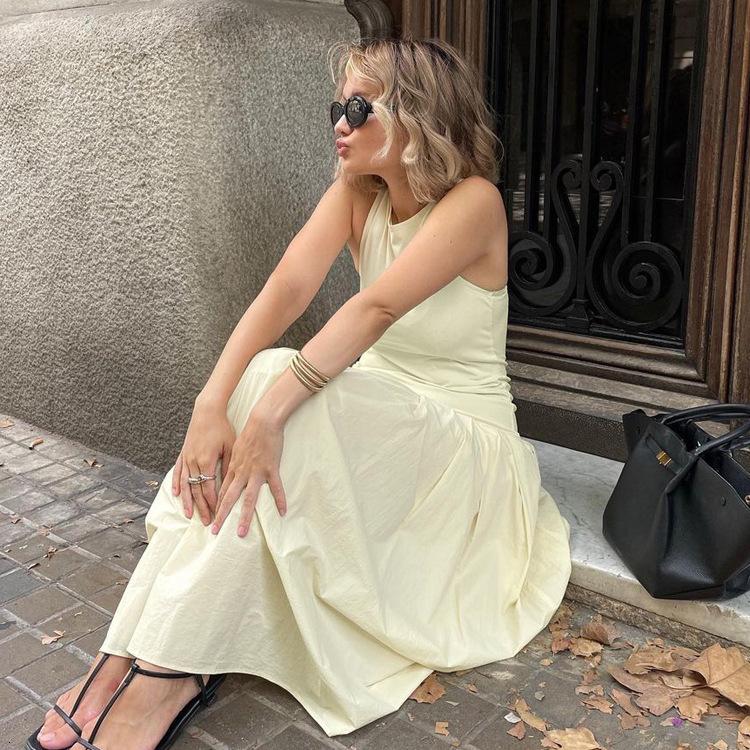New4 Summer New French Sleeveless Vest Dress With A High-End Feel, Slimming And Pleated Patchwork Casual Long Skirt