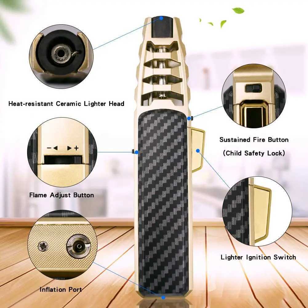 JOBON Metal Outdoor Windproof Butane Gas Lighter Turbine Torch Blue Flame Strong Fire Pistol Kitchen BBQ Baking Camping ToolsT250301
