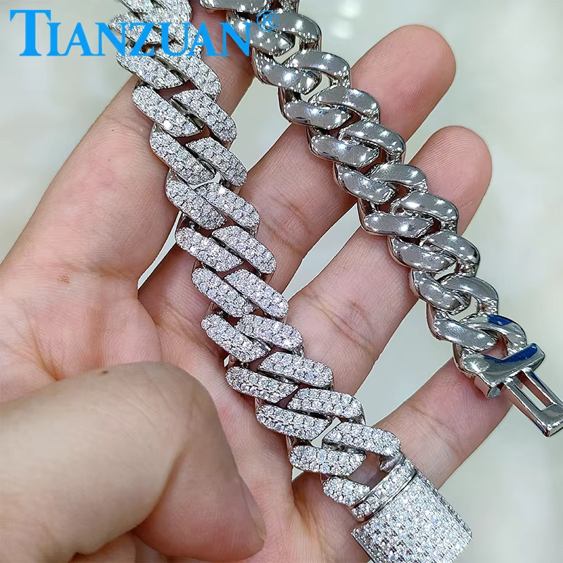 Bracelet 8-20mm sier two row Cuban chilled hip-hop white pyroxene chain jewelry men's and women's gifts