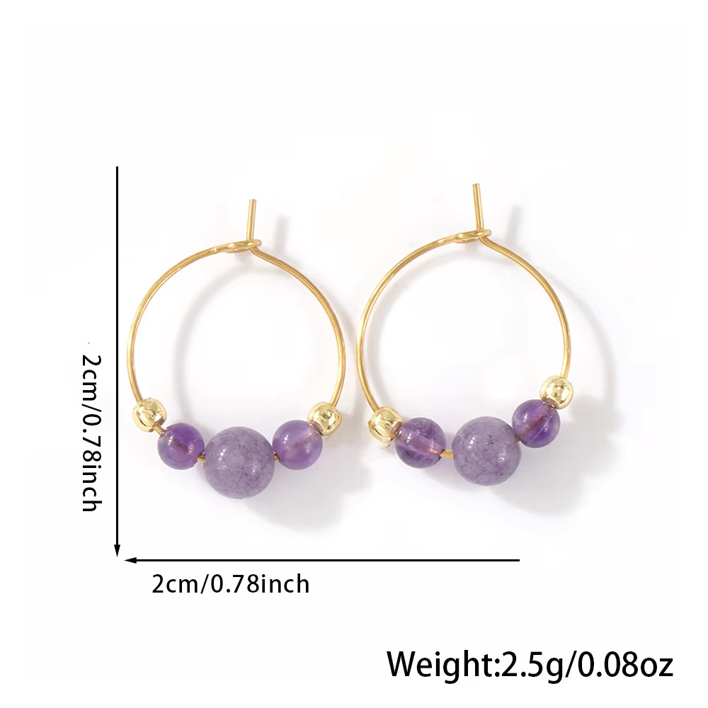 Go2boho Natural Gemstone Hoop Amethyst and Rose Quartz Gold Plated Beaded Round Earrings for Women Gift