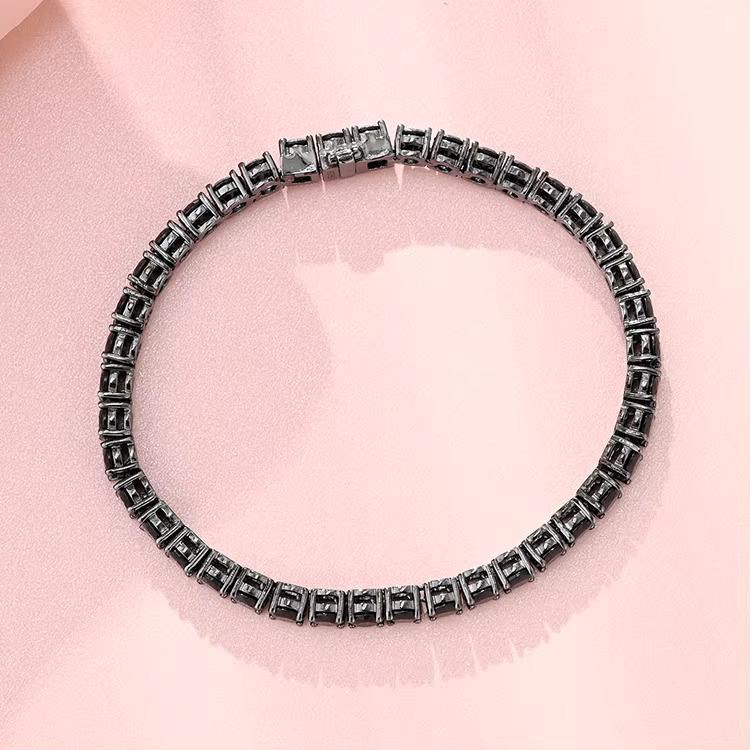 Black Gun Plated Sier Iced Out baguette Cubic Zirconia Cz Tennis Bracelet
