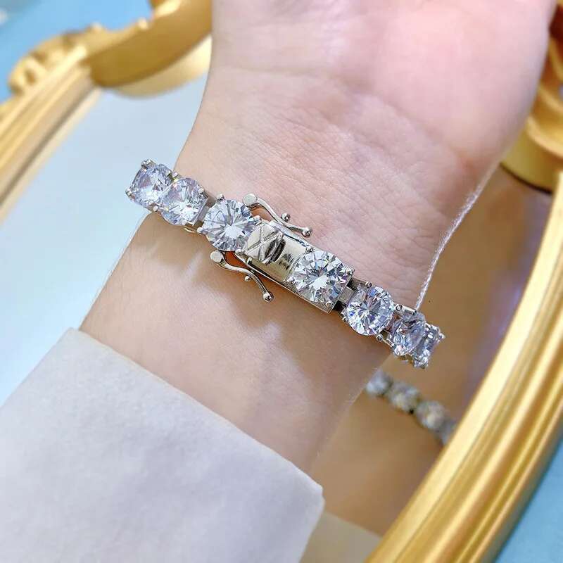 SpringLady Gold Plated 8MM Created Sapphire Dia Tennis Chain Bracelet Sterg Sier Hiphop Rock Jewelry