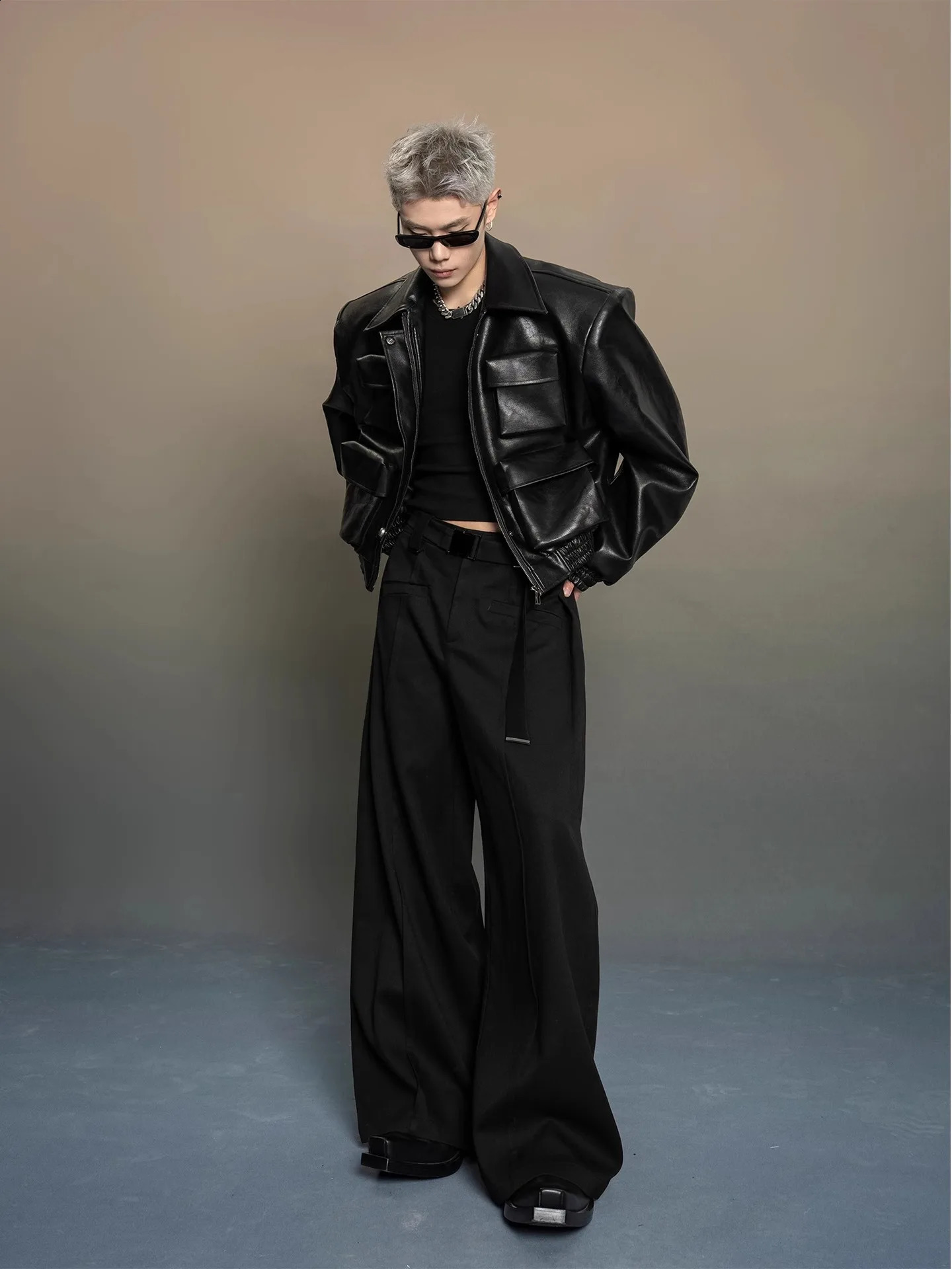 Korean silhouette sense leather jacket mens spring and autumn loose casual versatile jacket tops 250228