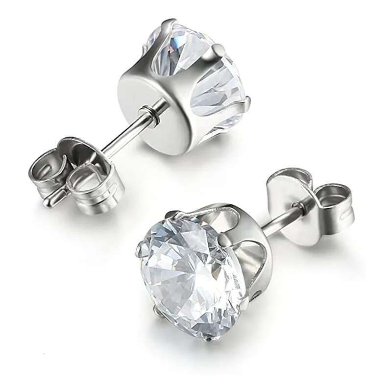 Huitan Minimalist Crystal Cubic Zirconia Stud for Women/Men 6 Claws Design Fashion Earrings Sier Color Hot Jewelry