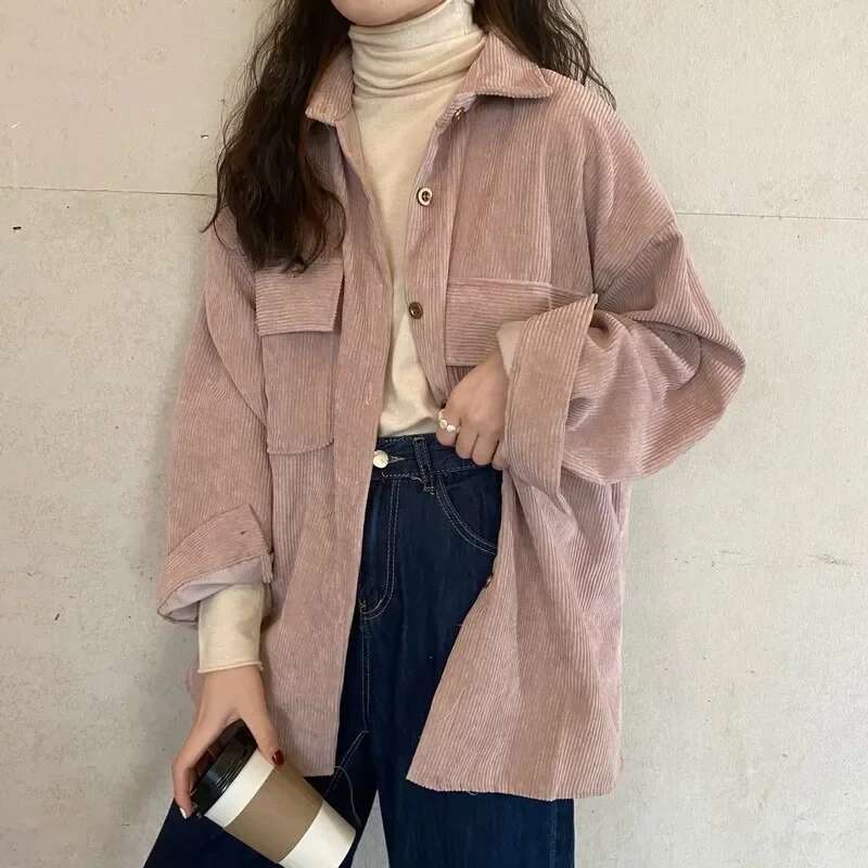 Women's Autumn New Design Sensibility Niche Corduroy Shirt Jacket Long Sleeve Lapel Loose-Fit Top For Fashion