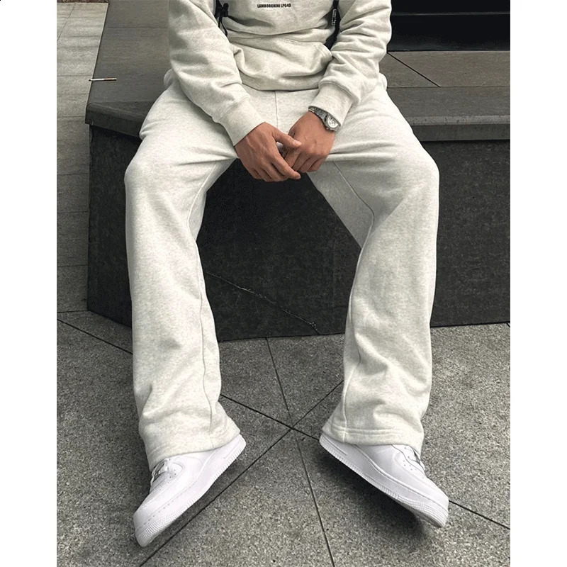 Mens Sweatpants Korean Fashion Sportswear Drawstring Wide Leg Straight Track Pants Autumn Cotton Casual Loose Trousers 250228
