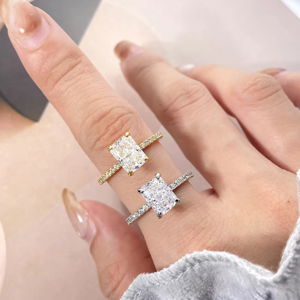 Classical Square Radiant Cut Dainty Diamond Gemstone Eternity Wedding Bands 925 Sterling Silver Mini Jasmine Ring