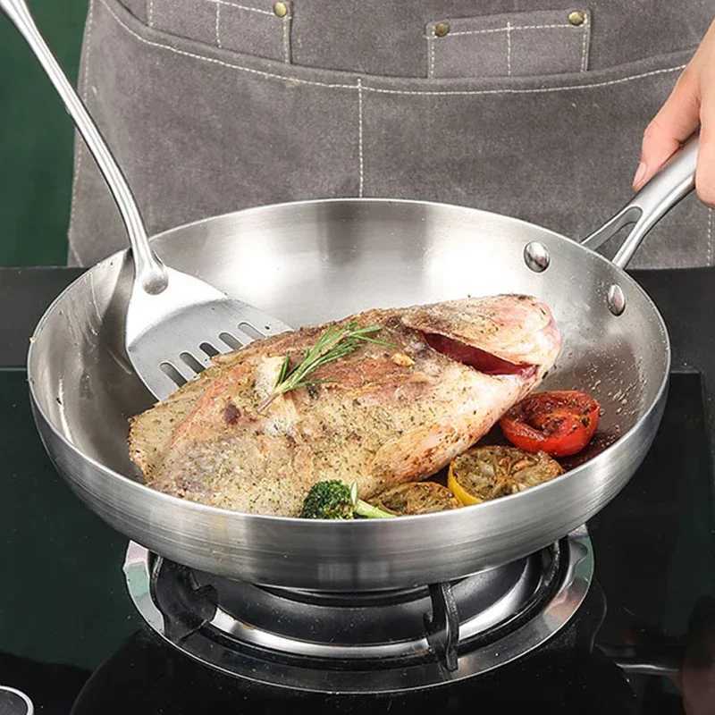 304 Stainless Steel Frying Pan NonStick Pan Fried Steak Pot Uncoated Kitchen Cookware For Gas Stove and Induction CookerC250301