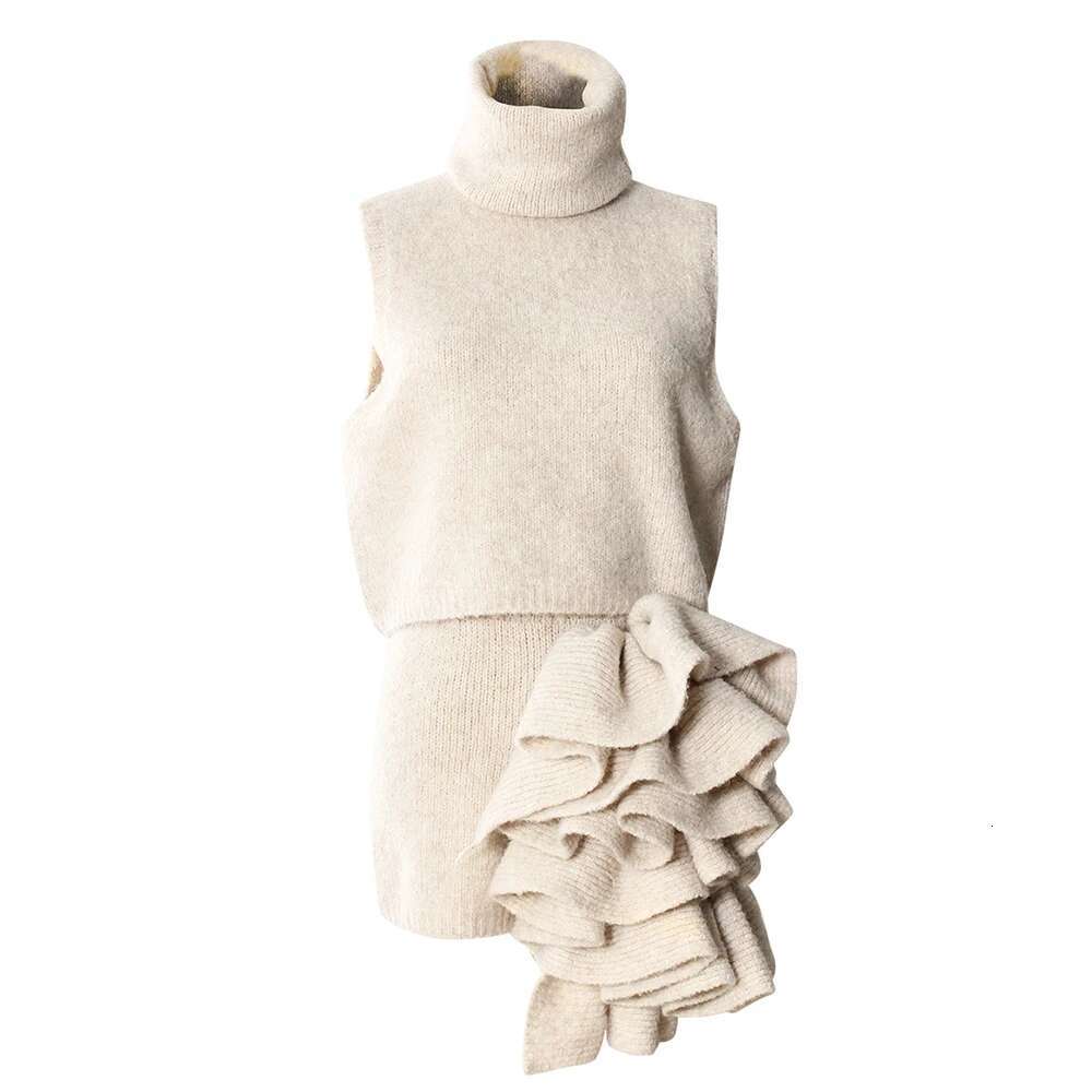 TWOTWINSTYLE Three Piece Set For Women Lapel Long Sleeve Coat Neck Vest High Waist Spliced Appliques Skirt Chic Sets Female