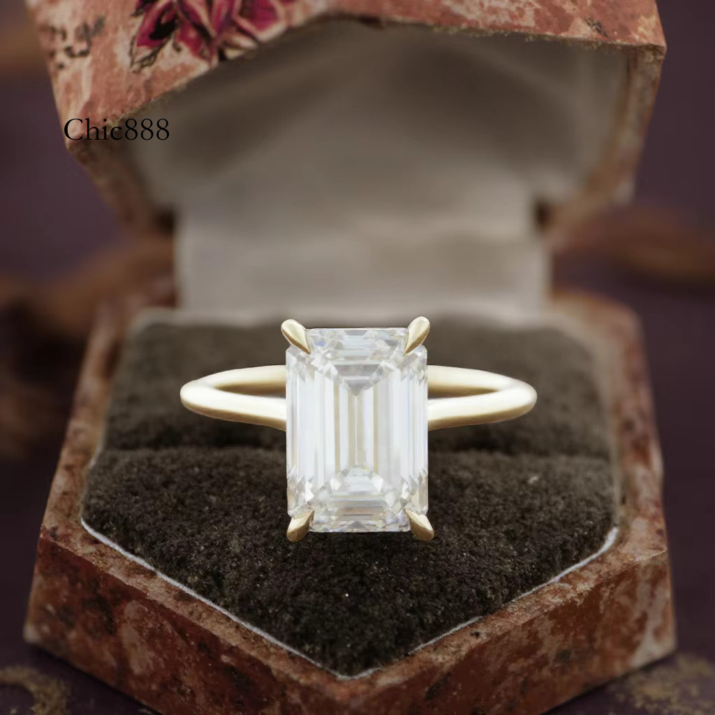 14k 10k Yellow White Gold 5CT Igi Gia Certified Hpht Lab Grown Emerald Cut Cvd Dia Engagement Wedding Ring