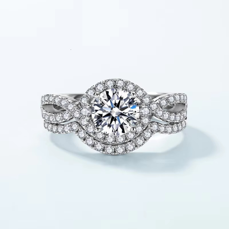 Classic Round Cut Vvs1 Moissanite Dia S Sterg Sier Ring Engagement Women Jewelry Wedding Party Anniversary Gift