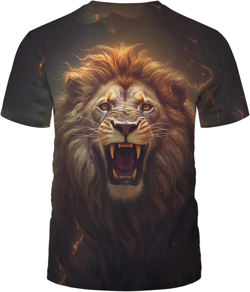 Mens T shirt Mens Animal Lion 3D Print T-Shirt Casual Short Sleeve Tee Shirt tee Casual tops summer clothes Fashionable lion pattern