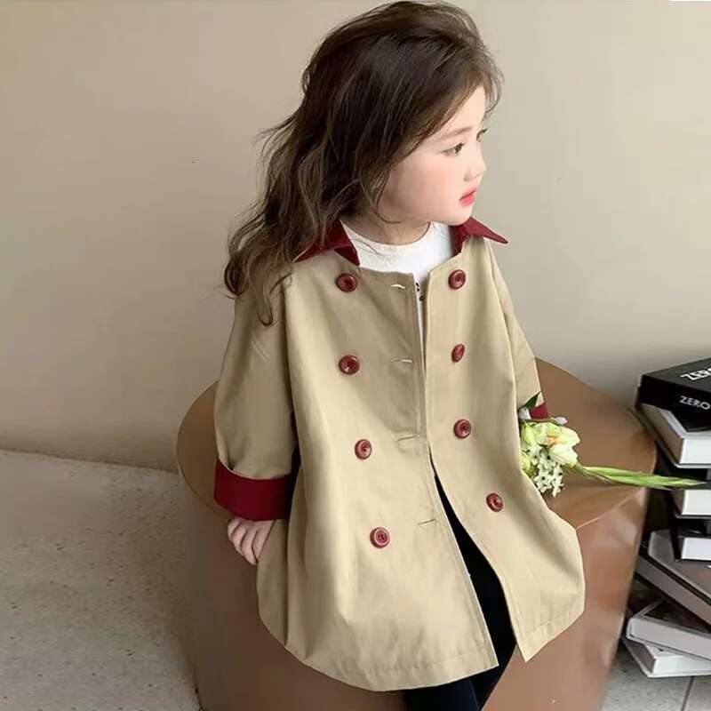 Ddmyshoesvip Girls Trench Children Spring Jackets Kids Button Coat Toddler Autumn Outerwear Baby Girl Long Sleeve Clothes