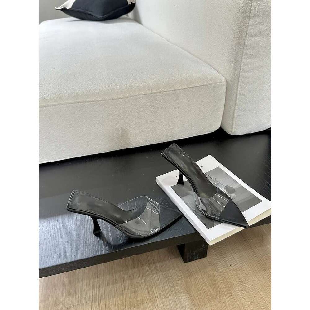 NoveltyPVC Transparent Sandals Pointed High Elegant Comfortable Summer Slim Heel Slippers Party Mules Shoe