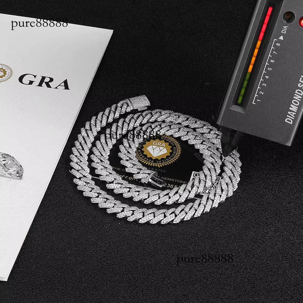 Pass Tester Pure Sier Men's Hip Hop Iced Moissanite Necklace Miami Cuban Chain