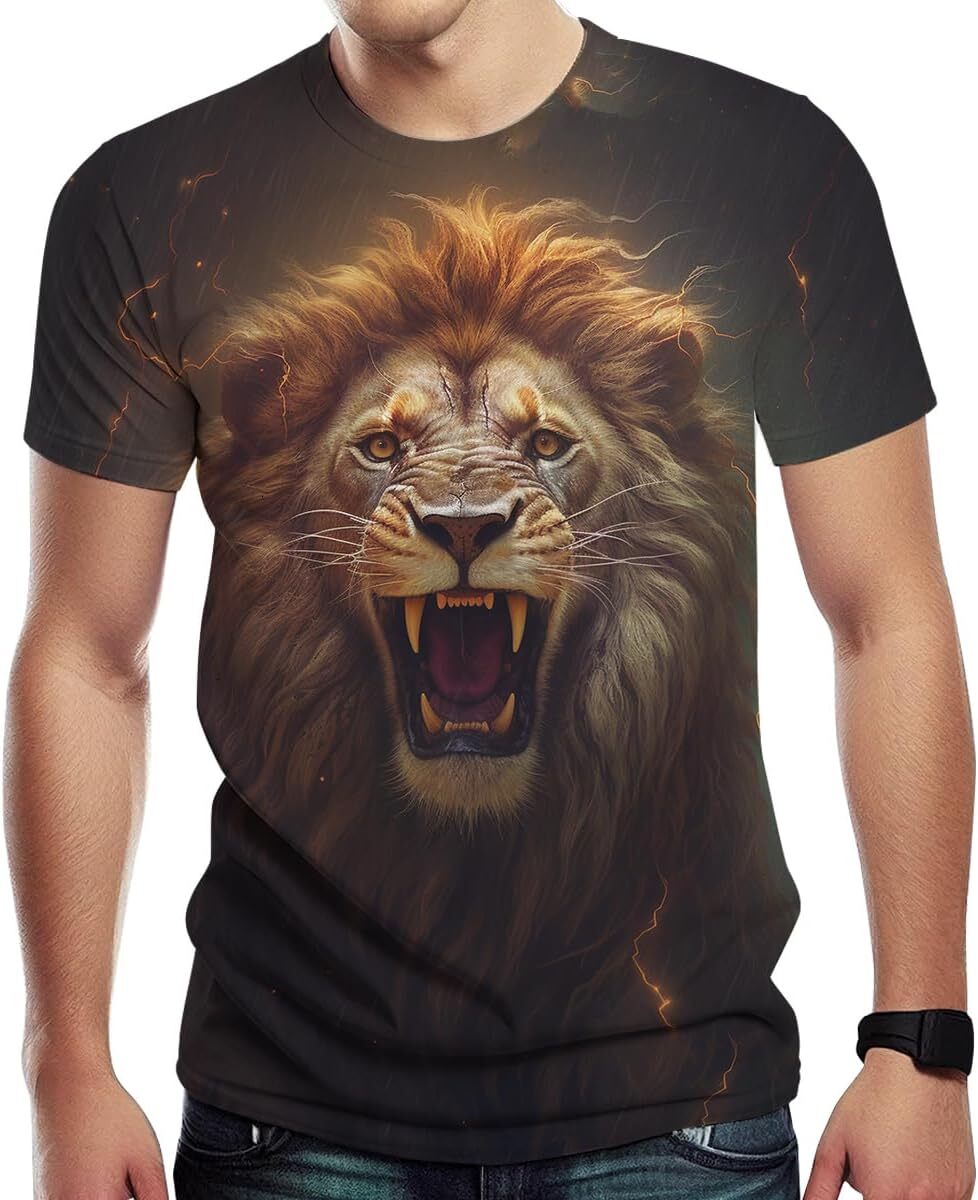 Mens T shirt Mens Animal Lion 3D Print T-Shirt Casual Short Sleeve Tee Shirt tee Casual tops summer clothes Fashionable lion pattern