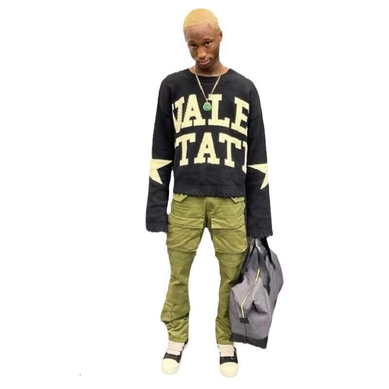 Fashion Hooded Loose Street Trendy Knitted Long Sleeve Alphabet Jacquard Sweater