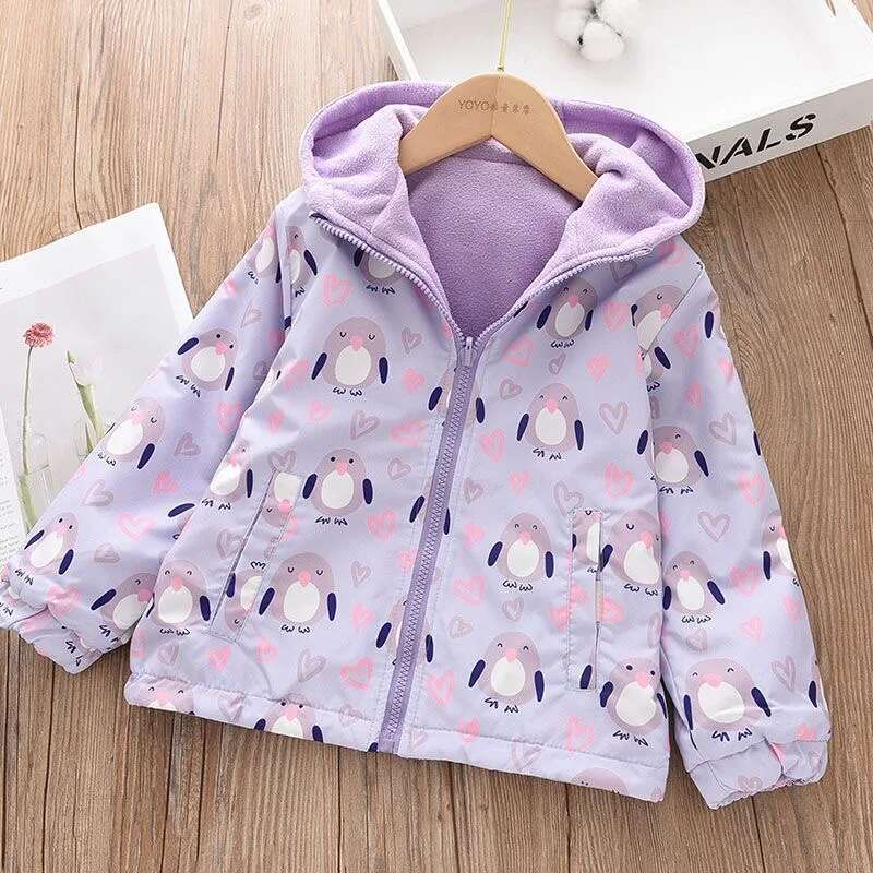 Ddmyshoesvip Girls Spring Jackets Double Faced Animal Cartoon Print Korean Coat Children Fleece Outerwear Kids Casual Costume