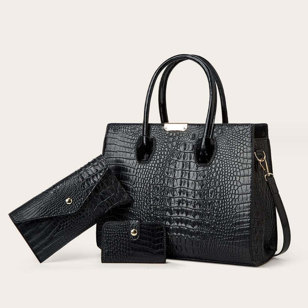 New Fashionable Multi Functional Crocodile Pattern Texture Gradient Designer Three Piece Set Large Capacity Single Shoulder Crossbody Bag