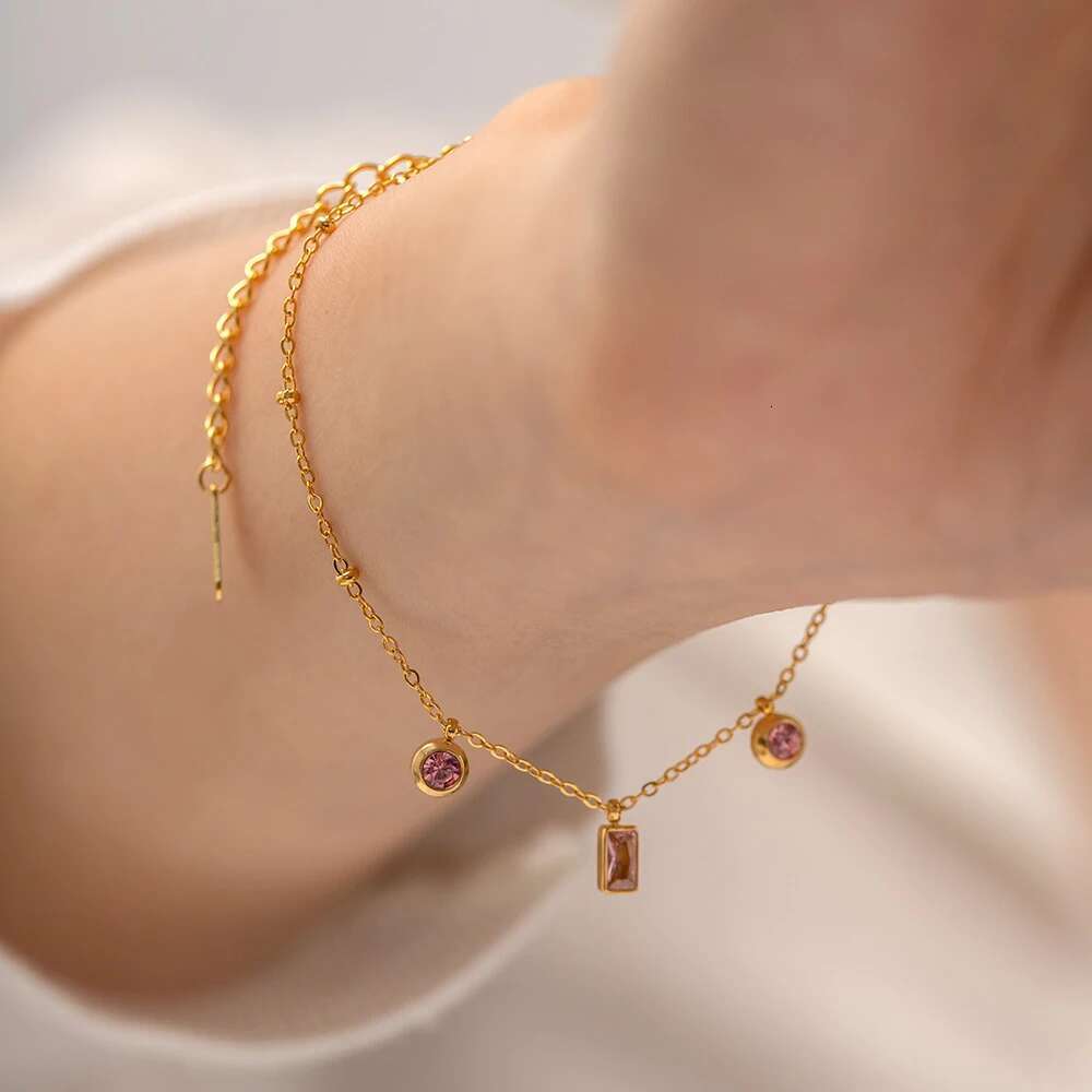 Waterproof Gold Plated Stainless Steel Glass Stone Charms Necklace Bracelet Set for Women Fashion Jewelry Gift