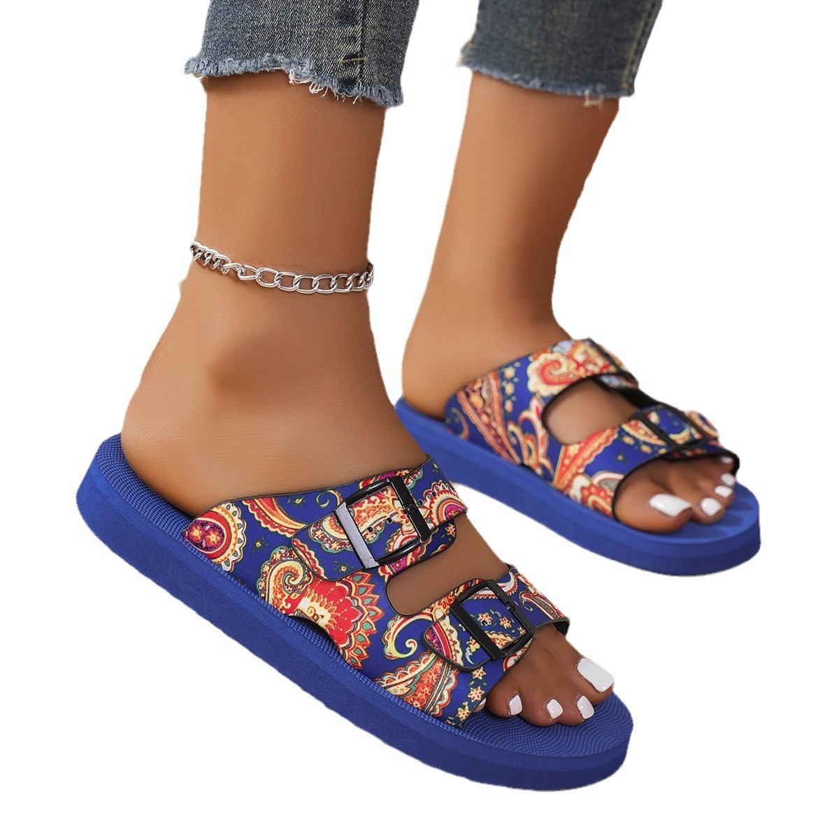 2025 Spring/summer New Trainer Size Women's Beach Sandals Outdoor Design Solid Color Single Button Comfortable Lefu Large Casual Cool Slippers