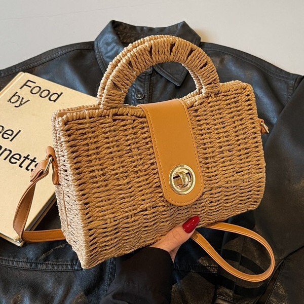 Vacation style grass for women 2025 new summer beach crossbody bag, fashionable commuting hand-held woven bag #swissmilitary