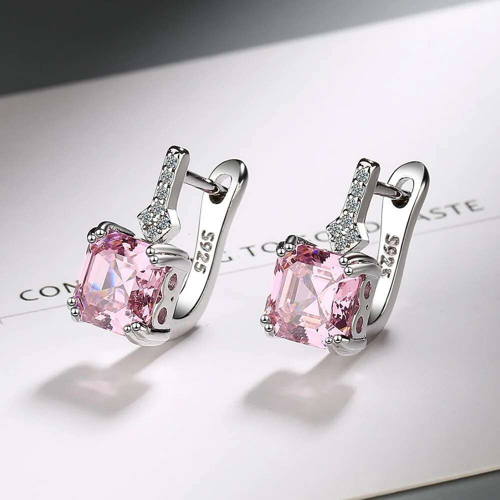 Color Square Zircon Earrings for Women Girl Simple Korean Fashion Sier Needle Ear Buckles Earring Trendy Jewelry
