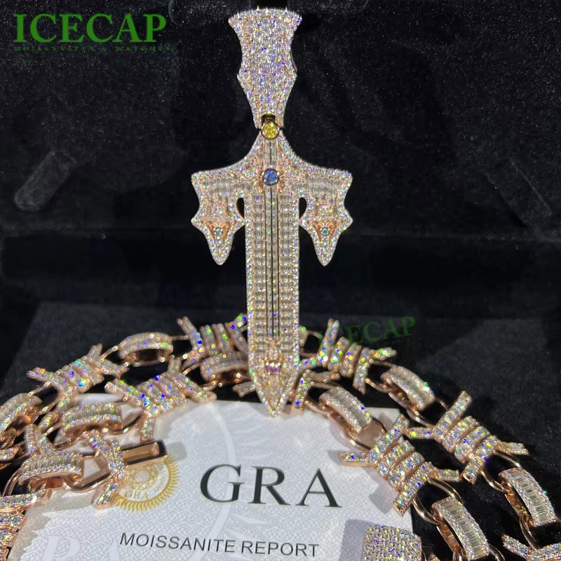 Custom Necklace HipHop Moissanite Crosss Pendant Pass Dia Tester Sterg Sier Jesus Charm