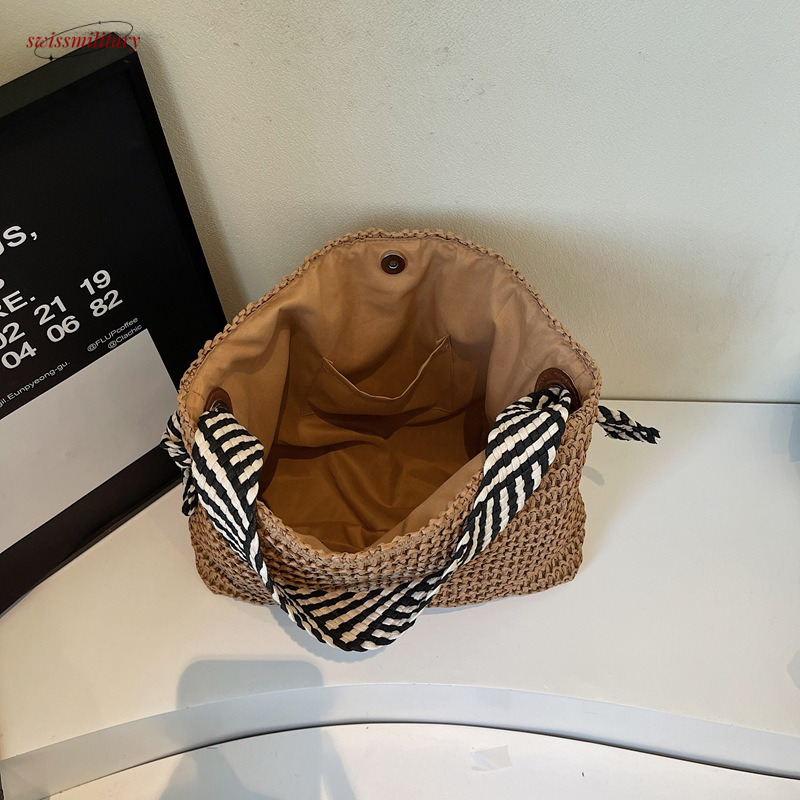 Large capacity woven women's beach vacation shoulder bag, 2025 new summer fashionable commuting tote bag #swissmilitary