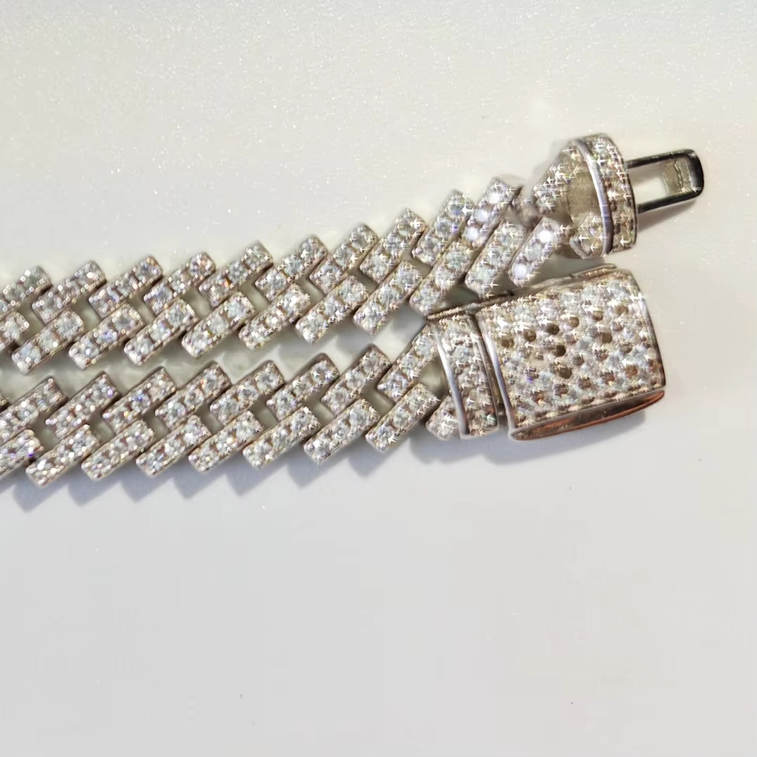6MM Moissanite Cuban Chain 925 Sterling Silver Moissanite Cuban Link Chain Punk Cuban Chain Hip Hop Silver Necklace Bracelets