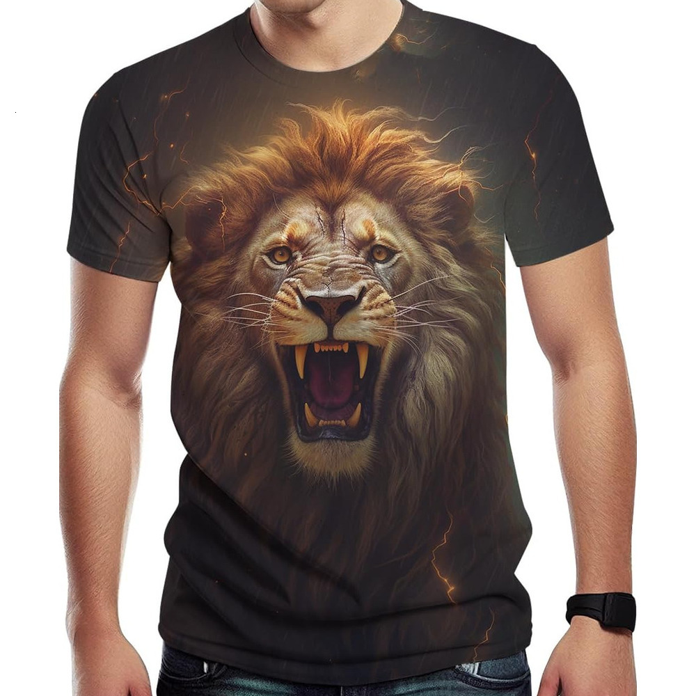 Mens T shirt Mens Animal Lion 3D Print T-Shirt Casual Short Sleeve Tee Shirt tee Casual tops summer clothes Fashionable lion pattern